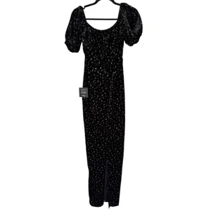 NWT Lulus Expert Charm Black Ditsy Floral Velvet Puff Sleeve Maxi Dress Size XS thumbnail 4