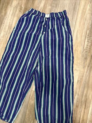 ANTHROPOLOGIE Wren Boxer Pants with Green and Navy and Gray Stripes Medium thumbnail 3
