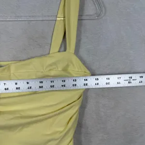 Reformation Yellow Ruched Sleeveless Square Neck Crop Top Tank Medium M thumbnail 7