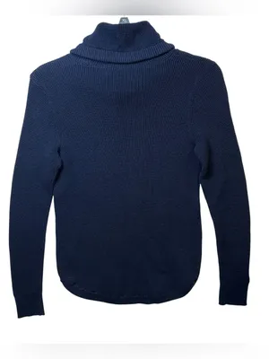 Lauren Ralph Lauren Women’s Small Navy Waffle Knit Cowl Neck Cotton Sweater thumbnail 3