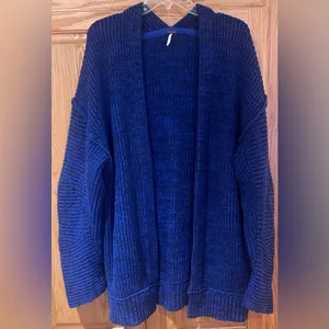 Free People High Hopes Chunky Knit Open‎ Front Cardigan in Blue Combo Size Large thumbnail 8