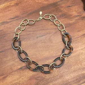 LOFT Necklace Tortoise Shell Gold Tone Oval Link Chain Preppy Chic Mob Wife City thumbnail 3