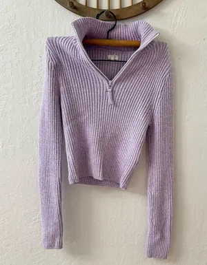 Aerie late night quarter zip sweater lilac purple butter soft form fit M thumbnail 2
