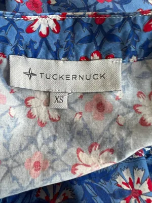 Tuckernuck Blue Floral Block Print Cotton Mini Dress XS Boho Preppy Cottagecore thumbnail 6