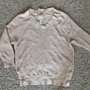 Aerie Oversized Tan Cotton V Neck Sweater Size Large thumbnail 1