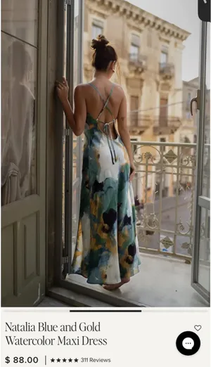 12th Tribe Natalia Blue and Gold Watercolor Maxi Dress thumbnail 2