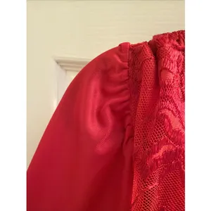 Vintage Samye Robe Red Nylon Lace Trim Pockets Lingerie Victorian‎ Romantic Sz M thumbnail 4