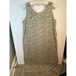 Reversible Maxi Dress L XL Floral Polka Dots Sleeveless Side Slits Tan Gray Mult thumbnail 14