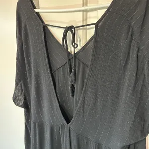 Black‎ Tunic Top V Neck Tie Back Tiered Gold Metallic Stripe Boho Blouse 2XL thumbnail 3