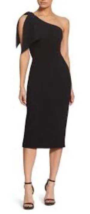 Dress the population NWT Tiffany 1 shoulder black midi dress size small thumbnail 1