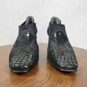 J Renee Women's Shoes 7 Black Leather Reptile Embossed Slip On Block Heel Bootie thumbnail 7