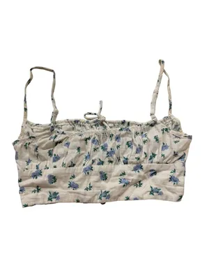 Princess Polly Ivory Blue Floral Smocked Crop Top Cami Tie Shirt Size 0 Women's thumbnail 7