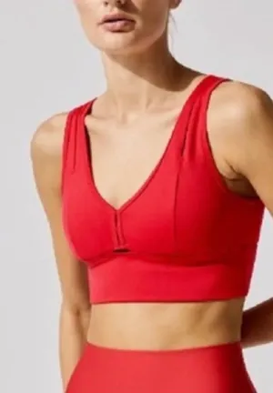 ALO YOGA UNITED LONG BRA DOUBLE V NECK SPORTS BRA RED Small thumbnail 1