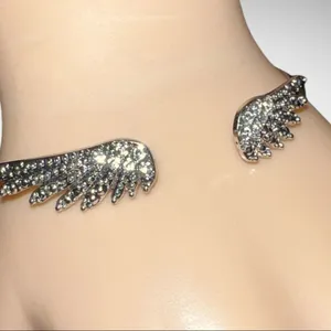 Beautiful silver angel wings bracelet with rhinestone incrusted design! thumbnail 3