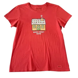 Life is Good Womens Crusher Tee Red Gingerbread‎ House Home Sweet Home Shirt thumbnail 1