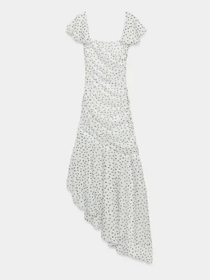ZARA Square-Neck White Polka Dot Midi Dress thumbnail 8