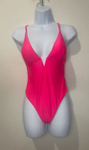 Cupshe Neon Pink V-Neck One Piece Swimsuit High Cut Open Back L DAA12E3H001DD thumbnail 1