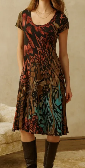 Karen Kane sz S Women Short Sleeve MulitColor Abstract Midi Dress Casual Evening thumbnail 1