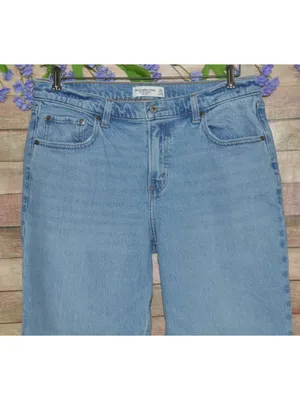 Abercrombie Fitch 90s Straight Mid Rise Curve Love Jeans 31 Regular Light Wash thumbnail 2