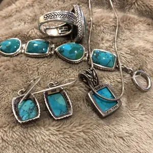 Barse Turquoise Sterling Silver Necklace Earrings Bracelet Ring Rope Accent Set thumbnail 14