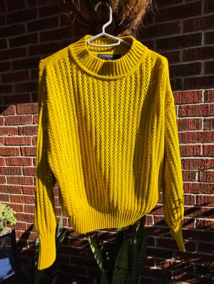 Marc NY Mustard Yellow Open Knit Cotton Sweater Size M thumbnail 2