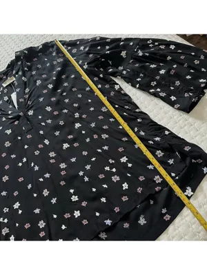 LOFT Outlet Black Floral V Neck Long Sleeve Blouse Top L Large NWT 100% Rayon thumbnail 5