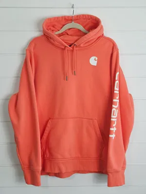 Carhartt Orange Coral Logo Hoodie Size XXL (20) thumbnail 1