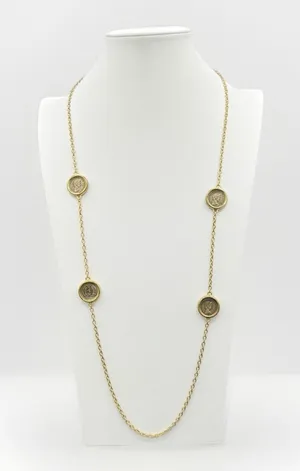Vintage 1980s Queen Elizabeth II Coin Station Necklace – Gold Tone‎ 36" Sautoir thumbnail 1