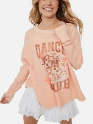 Aerie Waffle Knit Dance Club Pullover in Peach thumbnail 1