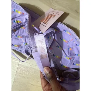 Savage x Fenty NWT Women Large Cotton Lace Trim Rainbow Logo Triangle Bralette thumbnail 4