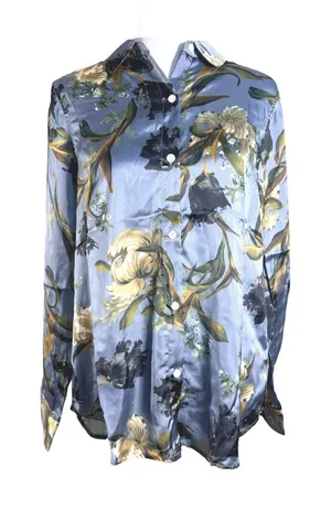 Elie‎ Elie Tahari Womens Blue Floral Satin Button Down Blouse Size Small NWT thumbnail 1