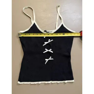 Women’s Lioness Ribbed Knit Cami Top Bow Cutout Black White Contrast Tank Large thumbnail 7