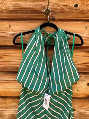 Few Moda o.p.t Green Size M Noelle Stretch Cotton Halter Long Striped Maxi Dress thumbnail 8