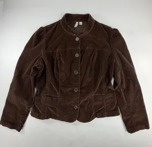St Johns Bay Stretch Brown Corduroy Jacket Mock Neck Button Front Size L thumbnail 1