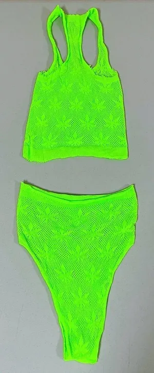 Neon Lime Green Leaf Fishnets Fishnet Bra and Bottoms Coords Matching Set O/S 💚 thumbnail 3