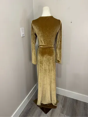 Baltic Born Sofia Velvet Wrap Maxi Dress Gold Long Sleeve V-Neck Medium thumbnail 3