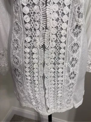 Saks Fifth Avenue women’s white crochet tunic size Large romantic cottagecore thumbnail 3