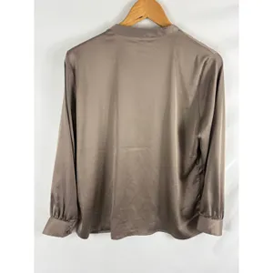 Chicos Brown Satin Button Up Shirt Size 1P / MP thumbnail 3