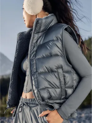 Hollister Gilly Hicks Sherpa-Lined Reversible Vest NWT Blue Grey Shine Large thumbnail 2