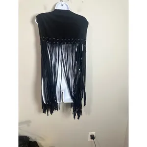 Mark Black Faux Suede Long Fringe Vest Grommet Lace Up XL XXL thumbnail 4