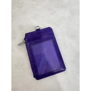 Teskyer Purple Faux Leather ID Badge Holder Wallet Card‎ Case with Zipper Pocket thumbnail 3