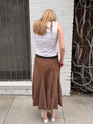 Free People Western Dressbarn brown pleated circle midi skirt with belt Size 12 #boho #y2k #cottagecore thumbnail 4