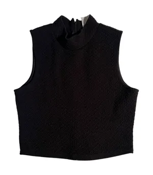 inTu. Women's Size Small Sleeveless Mock Neck Top Black Textured Zip Back TW2908 thumbnail 1