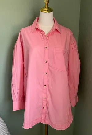 Free People We the Free Cotton Happy Hour Button Down Poplin Shirt Size S Pink thumbnail 1