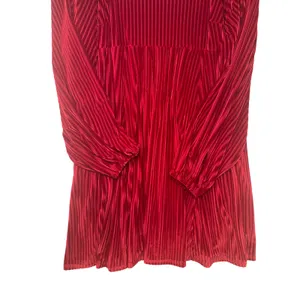 Red Pleated Velvet Mini Dress Square‎ Neck Lantern Sleeve Holiday Boho Party L thumbnail 6