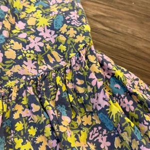 Free People Floral MIDI Skirt Smock Waist Yellow Gray Green Blue Small thumbnail 6