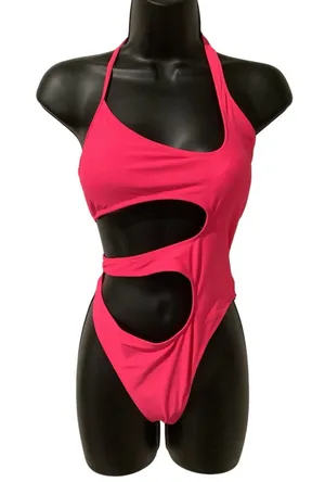 Hot Pink Asymmetric Cutout One-Piece Swimsuit Brand New thumbnail 1