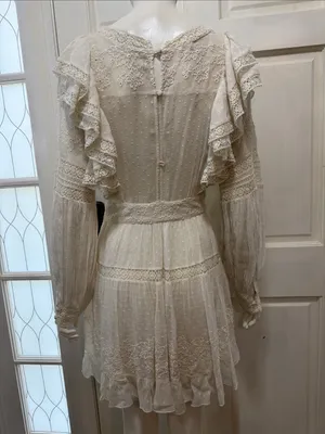 LOVESHACKFANCY Simonna Embroiled Ruffled Silk Mini Dress Size 6 thumbnail 10