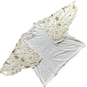Free People XS White Gold Embroidered Cutwork Statement Sleeve Top thumbnail 3