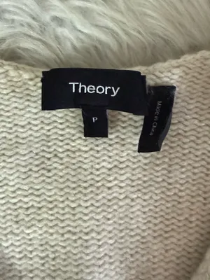 Theory Ivory 100% Cashmere V-Neck Sweater Size P Petite Flawed thumbnail 4
